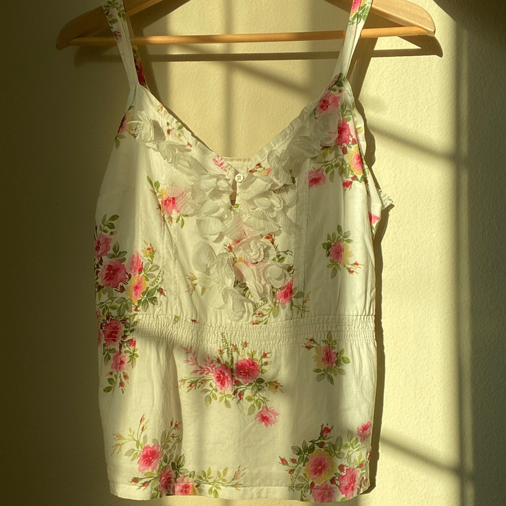 [USED] White floral blouse (Hollister) | S